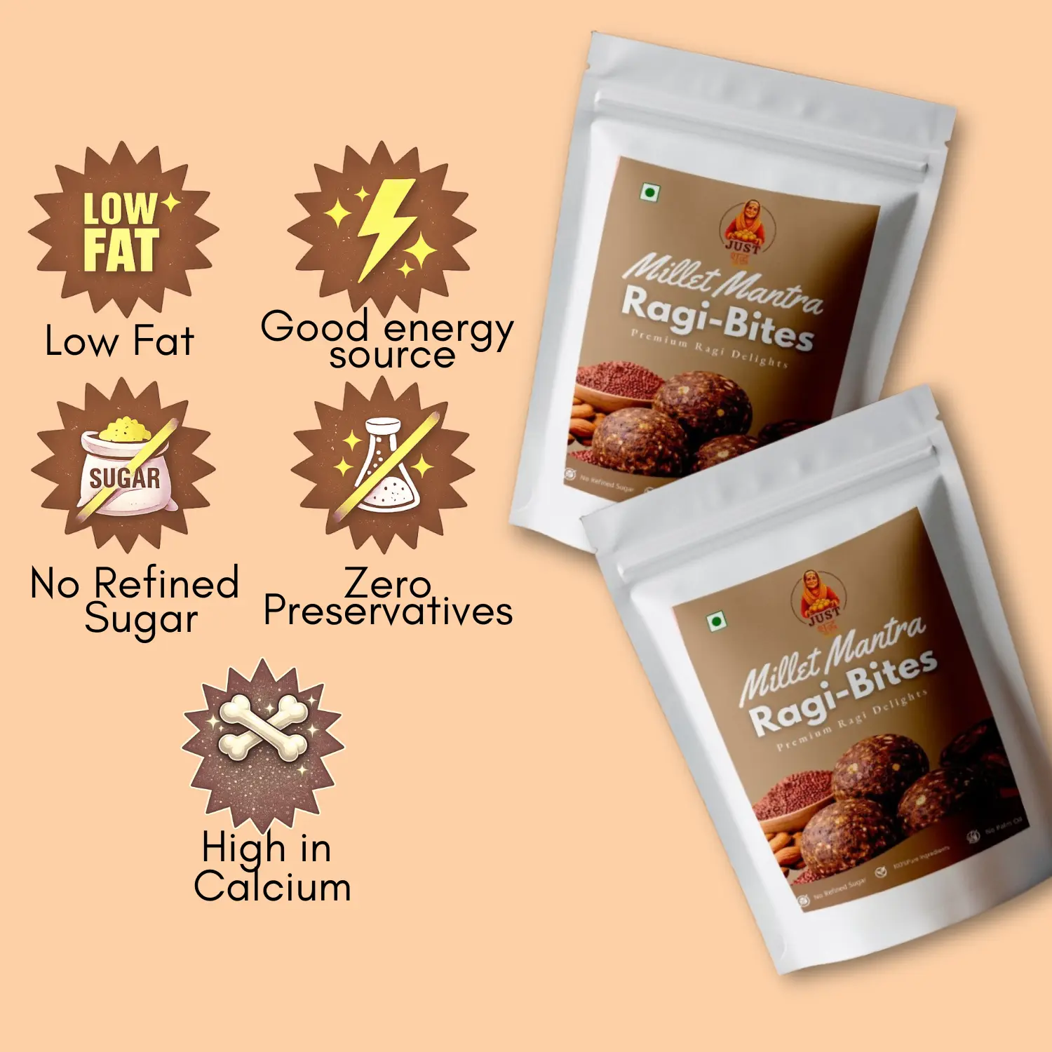 Ragi Laddu – Nutritious, Natural & Delicious 2 JustShudh Millet Mantra Ragi Bites healthy millet snack low fat no refined sugar high calcium
