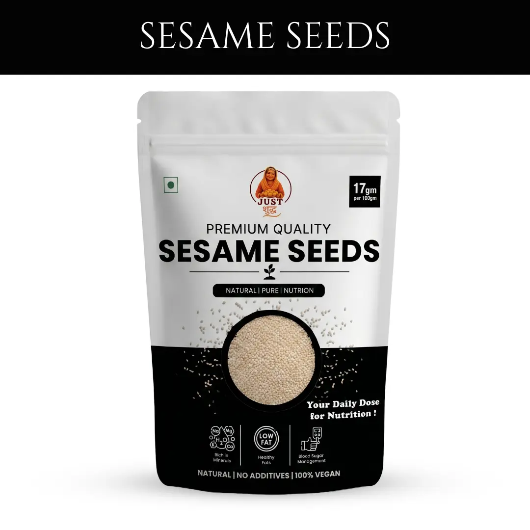 Just Shudh sesame seeds black banner pack shot no additives vegan