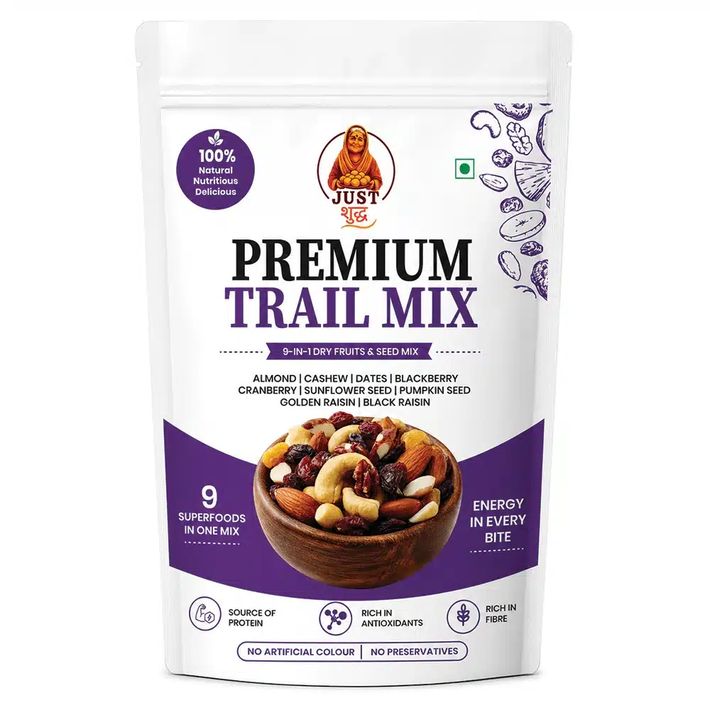 JustShudh Premium Trail Mix pack — 9-in-1 dry fruits and seeds mix, no preservatives